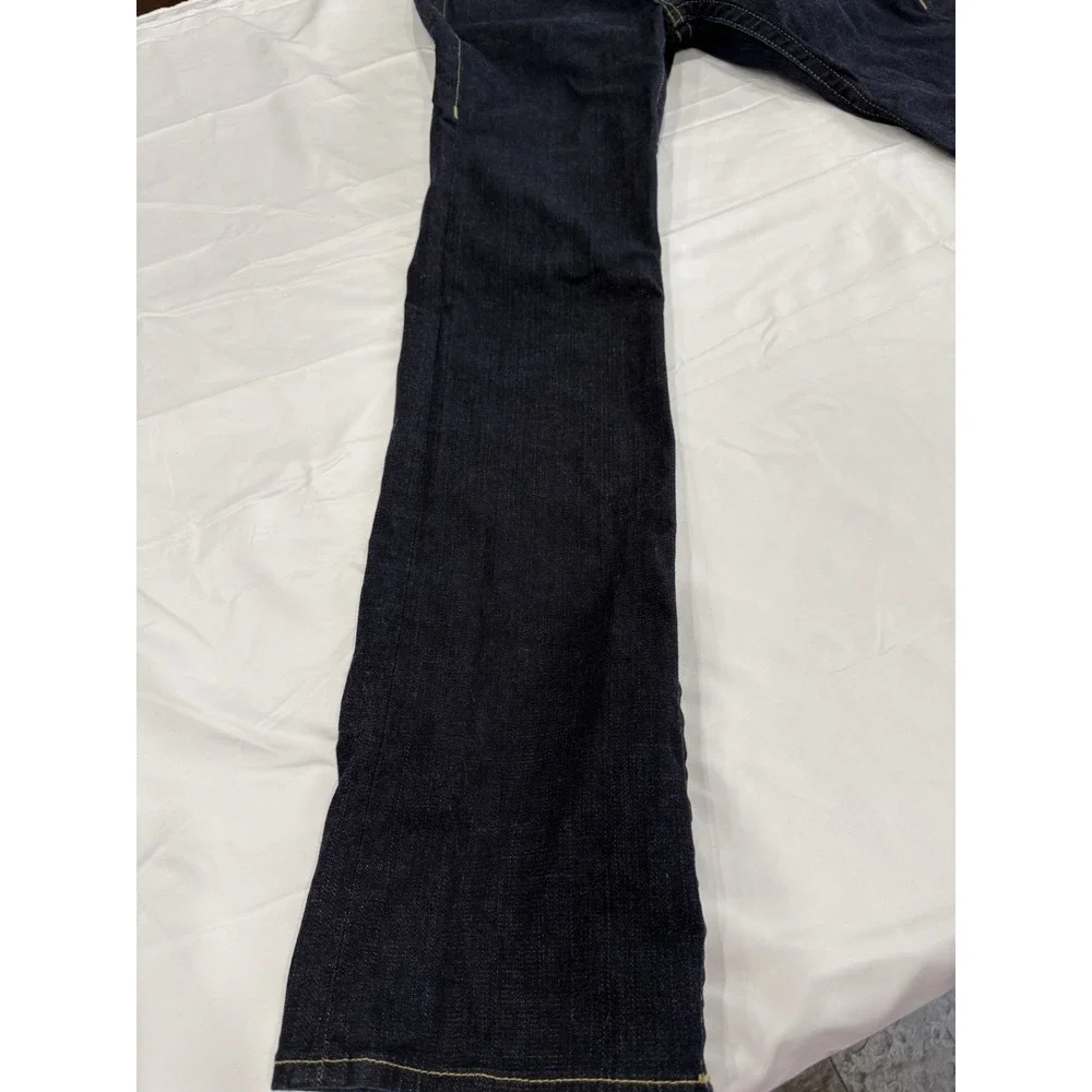 Women's True Religion High-Rise Bootcut Dark Wash Flap Pocket Thick Stitch Sz 32